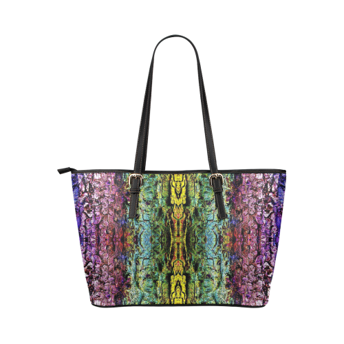 Abstract, Yellow Green, Purple, Leather Tote Bag/Large (Model 1651)
