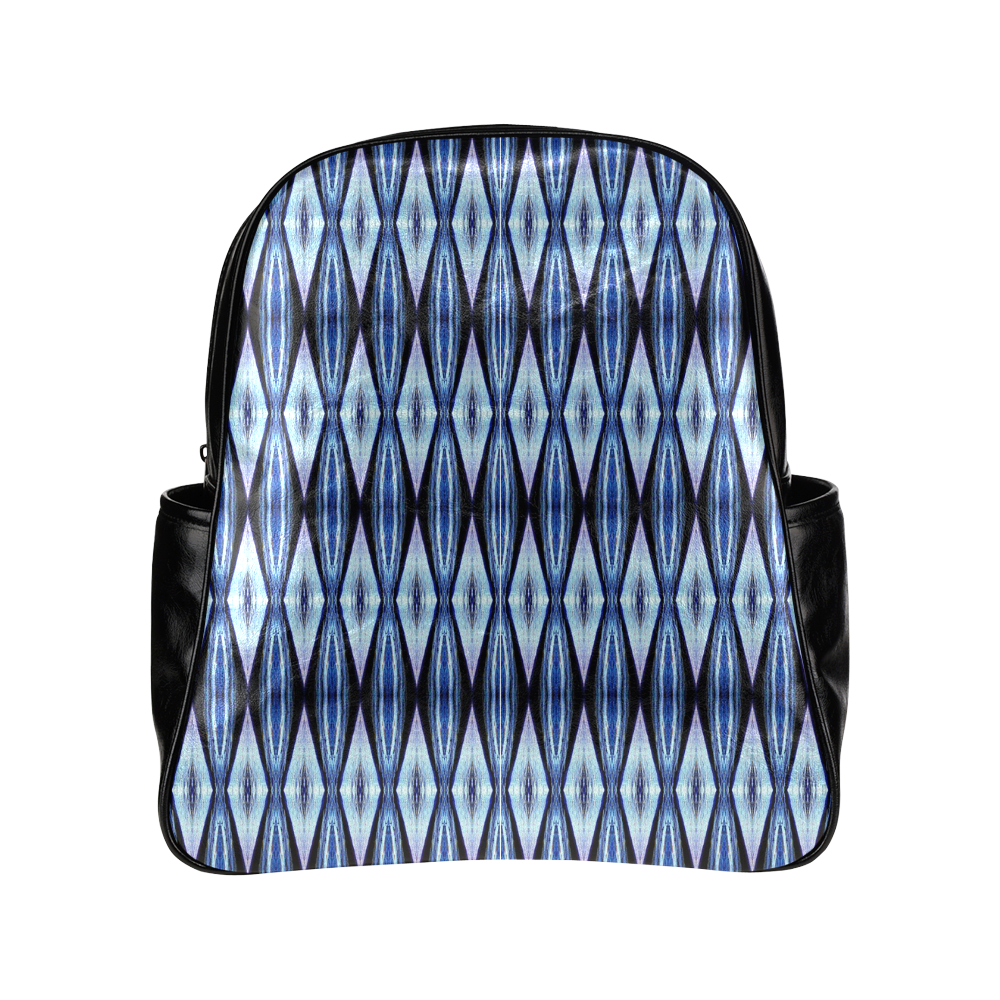 Blue White Diamond Pattern Multi-Pockets Backpack (Model 1636)