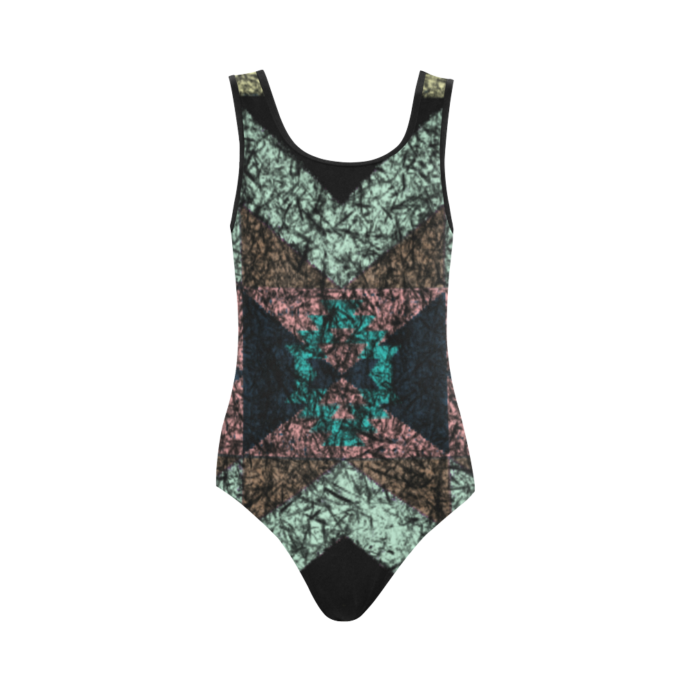 Outworn Tribal Aztek Pattern Vest One Piece Swimsuit (Model S04)