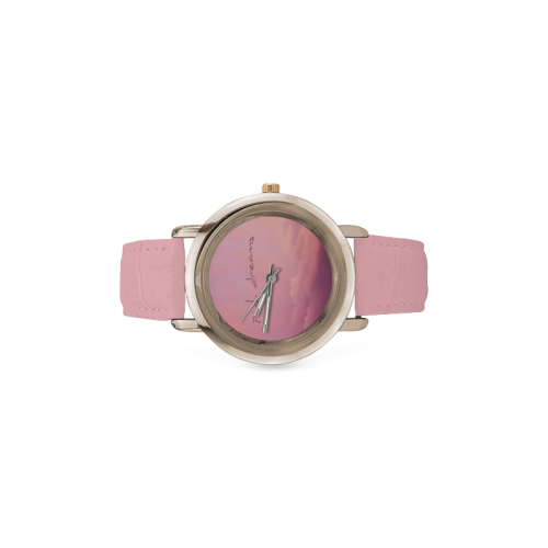 pink dreams Women's Rose Gold Leather Strap Watch(Model 201)