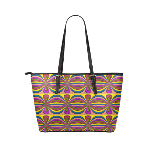 Multicolored Ornament Stripes Leather Tote Bag/Small (Model 1651)