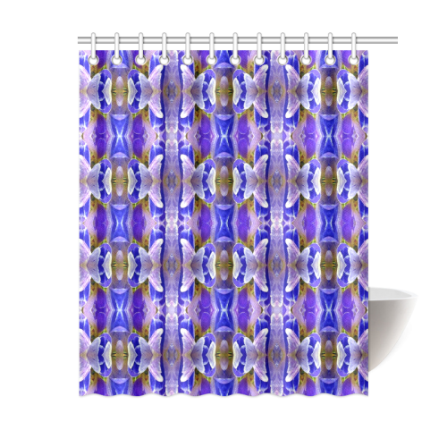 Blue White Abstract Flower Pattern Shower Curtain 60"x72"