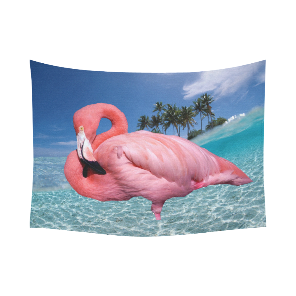 Flamingo and Palms Cotton Linen Wall Tapestry 80"x 60"