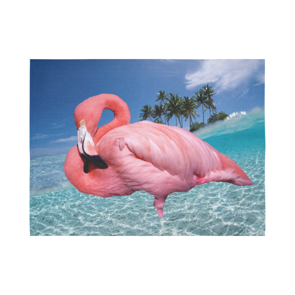 Flamingo and Palms Cotton Linen Wall Tapestry 80"x 60"