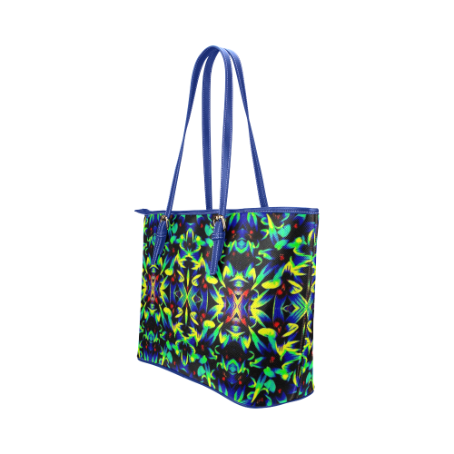 Cool Green Blue Yellow Design Leather Tote Bag/Large (Model 1651)
