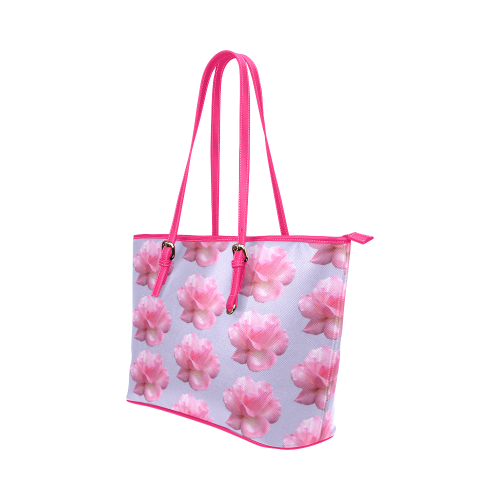 Pink Roses Pattern on Blue Leather Tote Bag/Small (Model 1651)