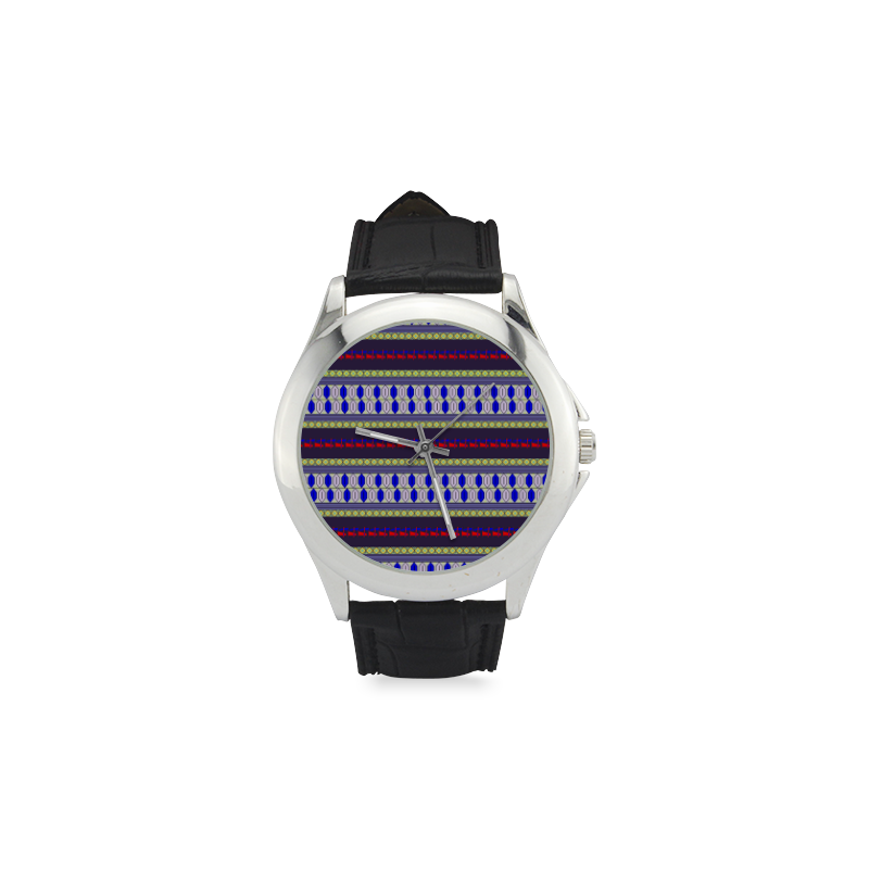 Colorful Geometric Horizontal Pattern Women's Classic Leather Strap Watch(Model 203)