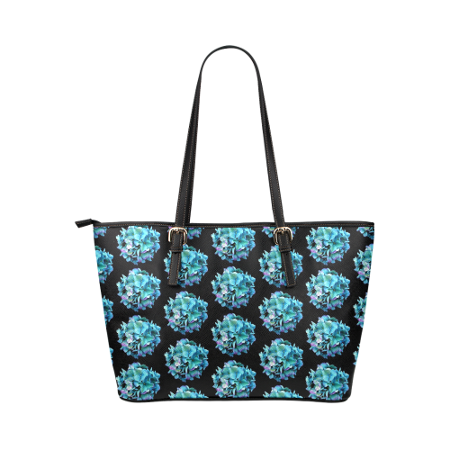 Green Blue Hydrangea Pattern Leather Tote Bag/Small (Model 1651)