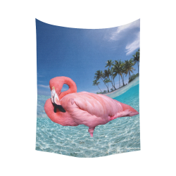 Flamingo and Palms Cotton Linen Wall Tapestry 60"x 80"