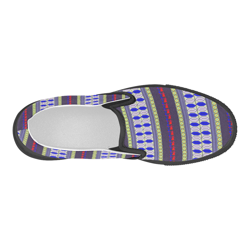 Colorful Geometric Horizontal Pattern Women's Slip-on Canvas Shoes (Model 019)