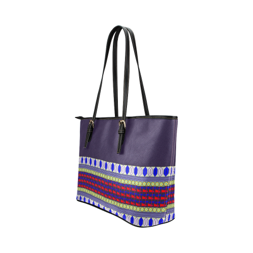 Colorful Geometric Horizontal Pattern Leather Tote Bag/Large (Model 1651)