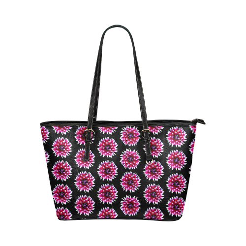 Dahlias Pattern in Pink, Red Leather Tote Bag/Small (Model 1651)