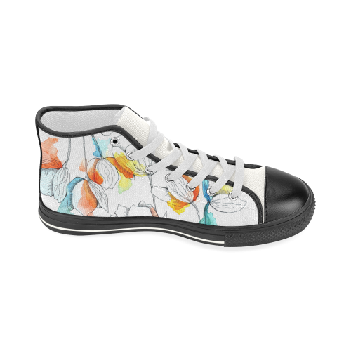 flowers Women's Classic High Top Canvas Shoes (Model 017)