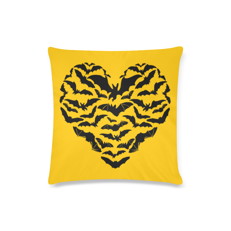 Custom Zippered Pillow Case 16x16" - Black heartful of Bats on yellow Custom Zippered Pillow Case 16"x16"(Twin Sides)