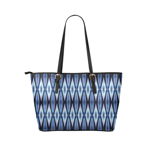 Blue White Diamond Pattern Leather Tote Bag/Large (Model 1651)