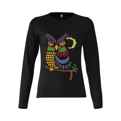 Fun Artistic Owl Abstract Art Sunny Women's T-shirt (long-sleeve) (Model T07)