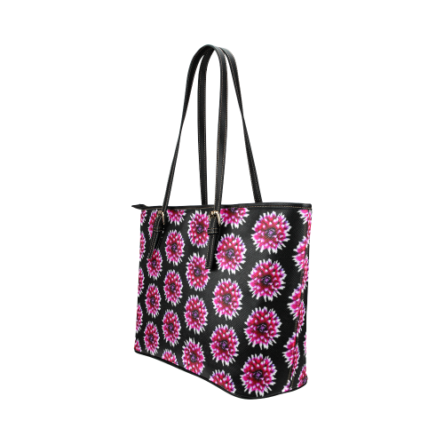 Dahlias Pattern in Pink, Red Leather Tote Bag/Small (Model 1651)