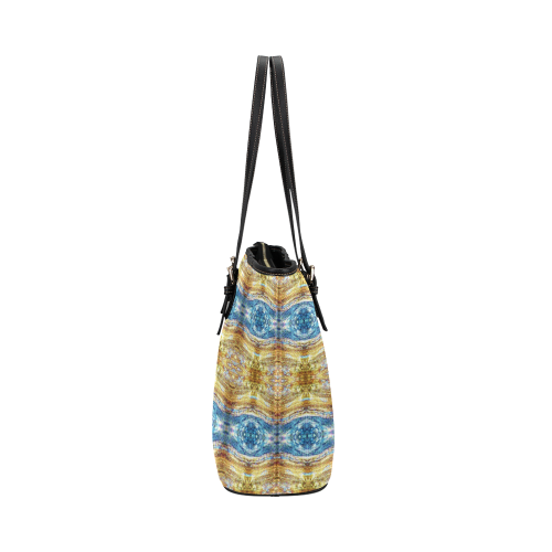 Gold and Blue Elegant Pattern Leather Tote Bag/Small (Model 1651)