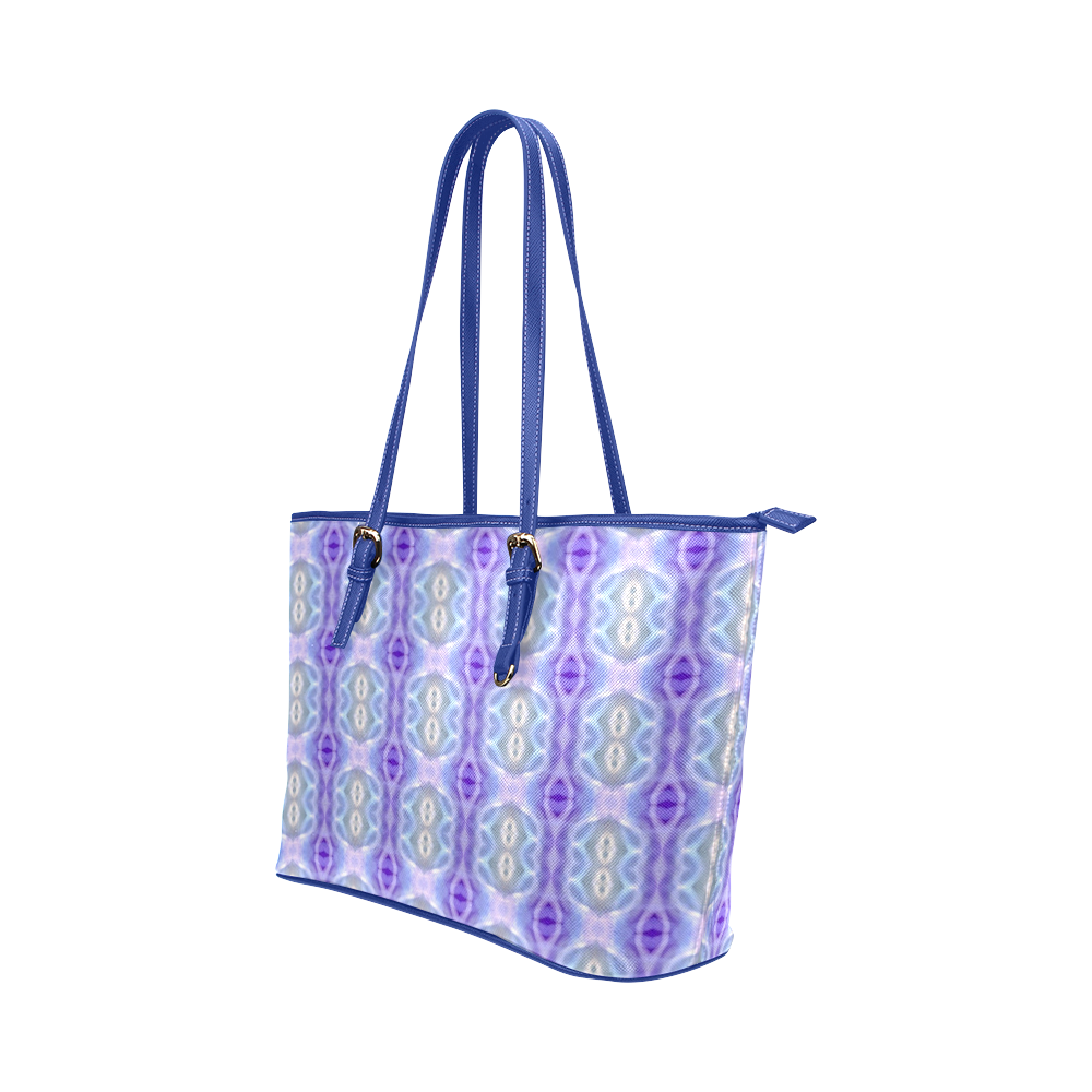 Light Blue Purple White Girly Pattern Leather Tote Bag/Large (Model 1651)