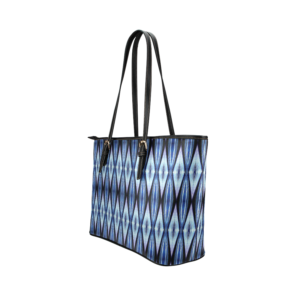 Blue White Diamond Pattern Leather Tote Bag/Large (Model 1651)