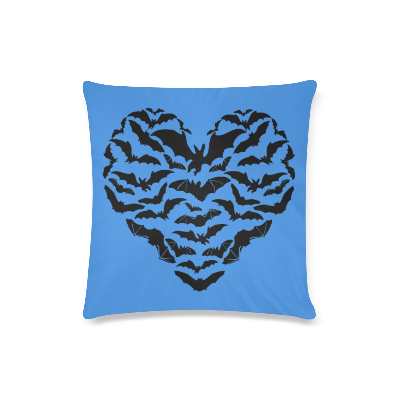 Custom Zippered Pillow Case 16x16" - Black heartful of Bats on blue Custom Zippered Pillow Case 16"x16"(Twin Sides)
