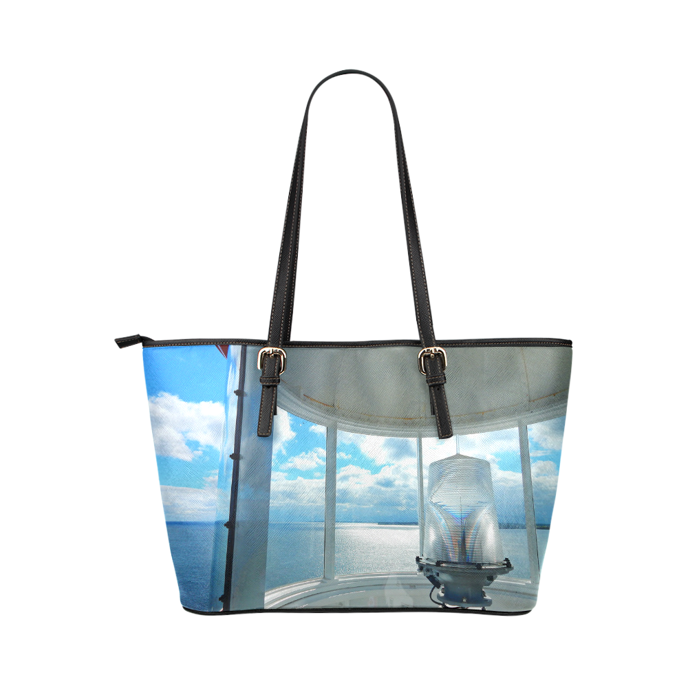 Lighthouse View Leather Tote Bag/Large (Model 1651)