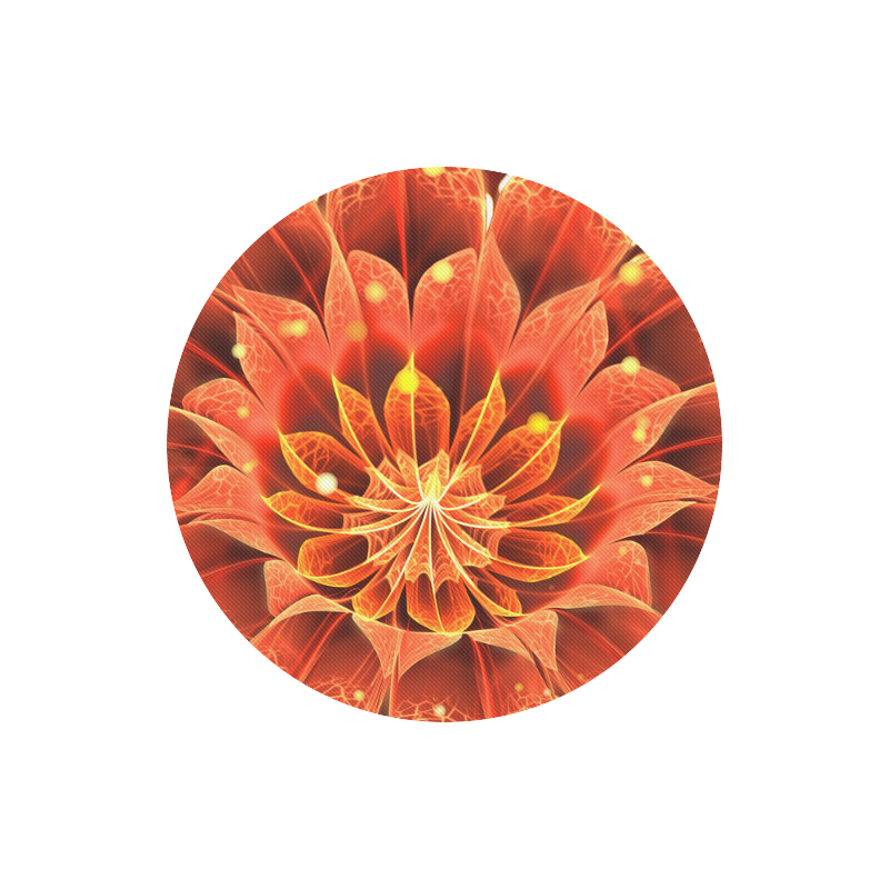 Fiery Round Mousepad -- Red Dahlia Fractal Flower with Beautiful Bokeh Round Mousepad