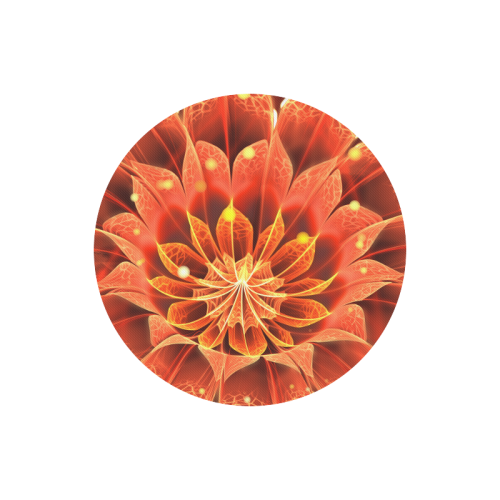 Fiery Round Mousepad -- Red Dahlia Fractal Flower with Beautiful Bokeh Round Mousepad