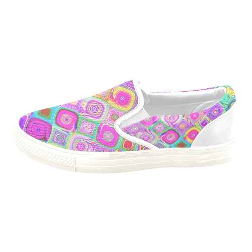 Pink Mosaic Fine Abstract Fractal Art Women's Unusual Slip-on Canvas Shoes (Model 019)