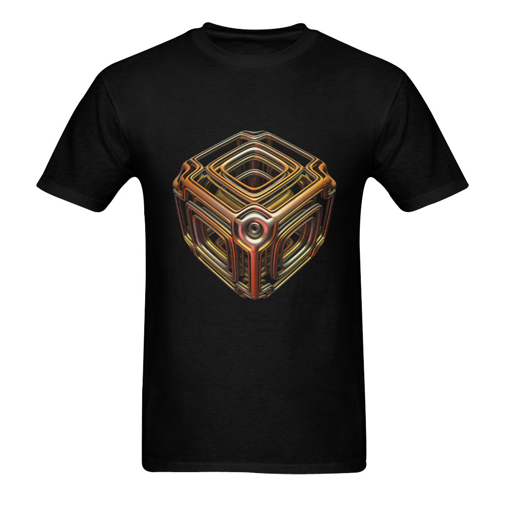 3-D Golden Cube Men's T-Shirt in USA Size (Two Sides Printing)