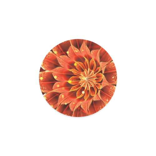 Fiery Round Coasters -- Red Dahlia Fractal Flower with Beautiful Bokeh Round Coaster