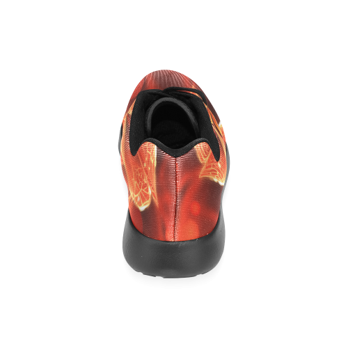 Fiery Black Running Shoes for Men -- Red Dahlia Fractal Flower with Beautiful Bokeh Men’s Running Shoes (Model 020)