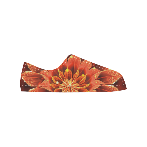Fiery Black Canvas Shoes for Women -- Red Dahlia Fractal Flower with Beautiful Bokeh Women's Classic Canvas Shoes (Model 018)