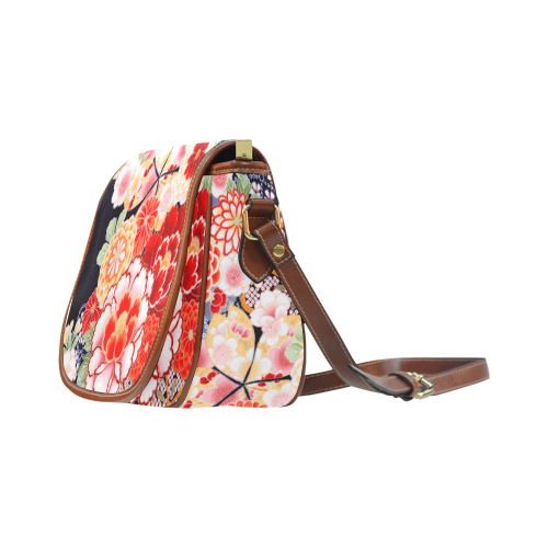 Beautiful Floral Japanese Kimono Pattern Saddle Bag/Small (Model 1649) Full Customization