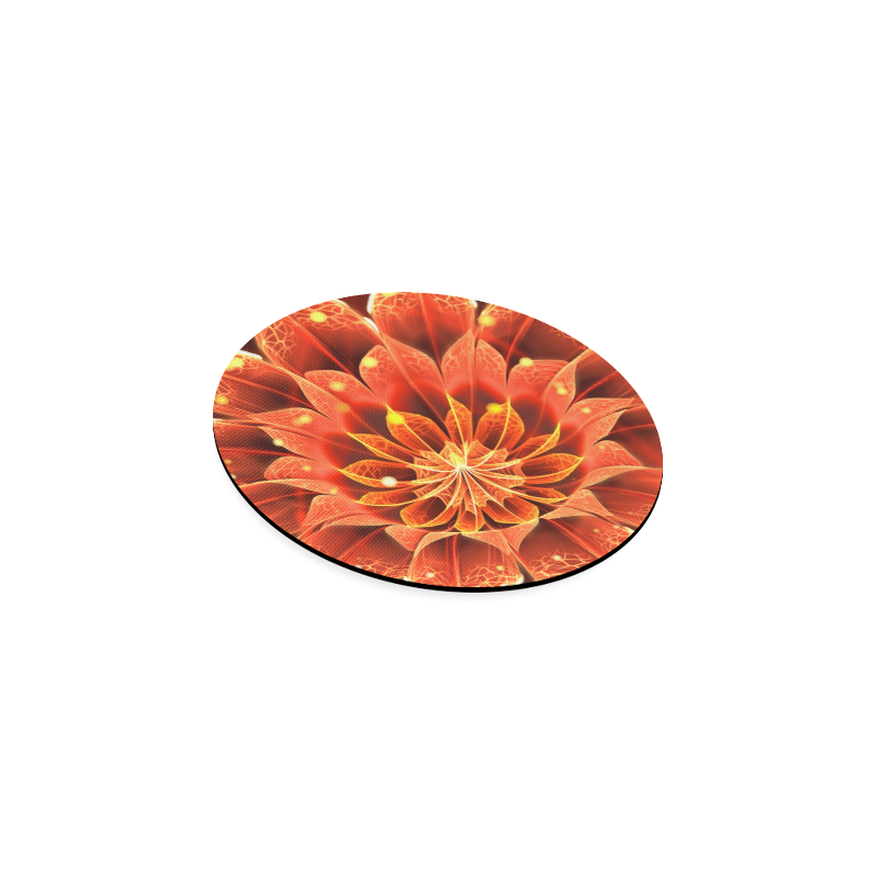 Fiery Round Coasters -- Red Dahlia Fractal Flower with Beautiful Bokeh Round Coaster
