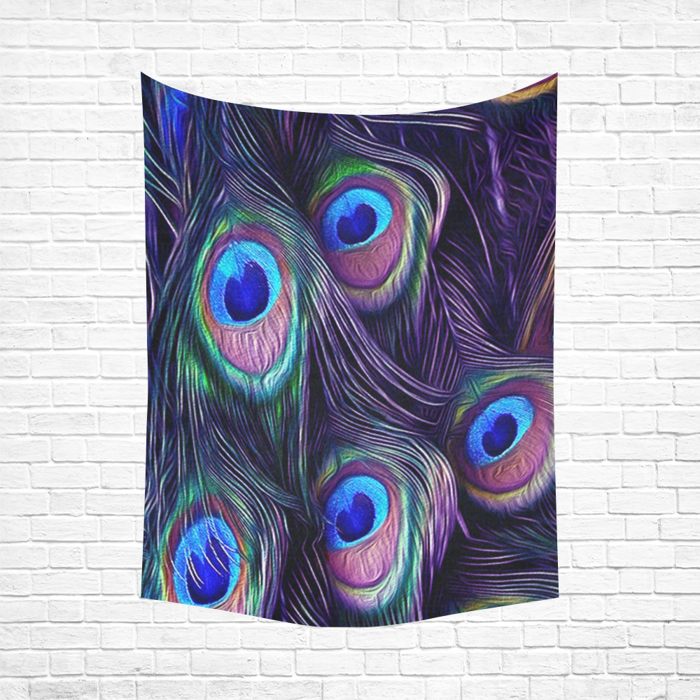 Peacock Feather Cotton Linen Wall Tapestry 60"x 80"