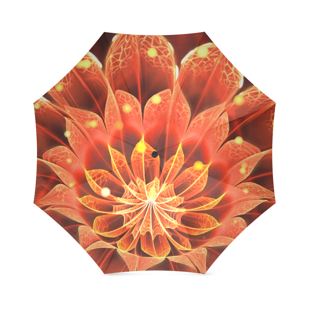Fiery Fractal Umbrella -- Red Dahlia Fractal Flower with Beautiful Bokeh Foldable Umbrella (Model U01)
