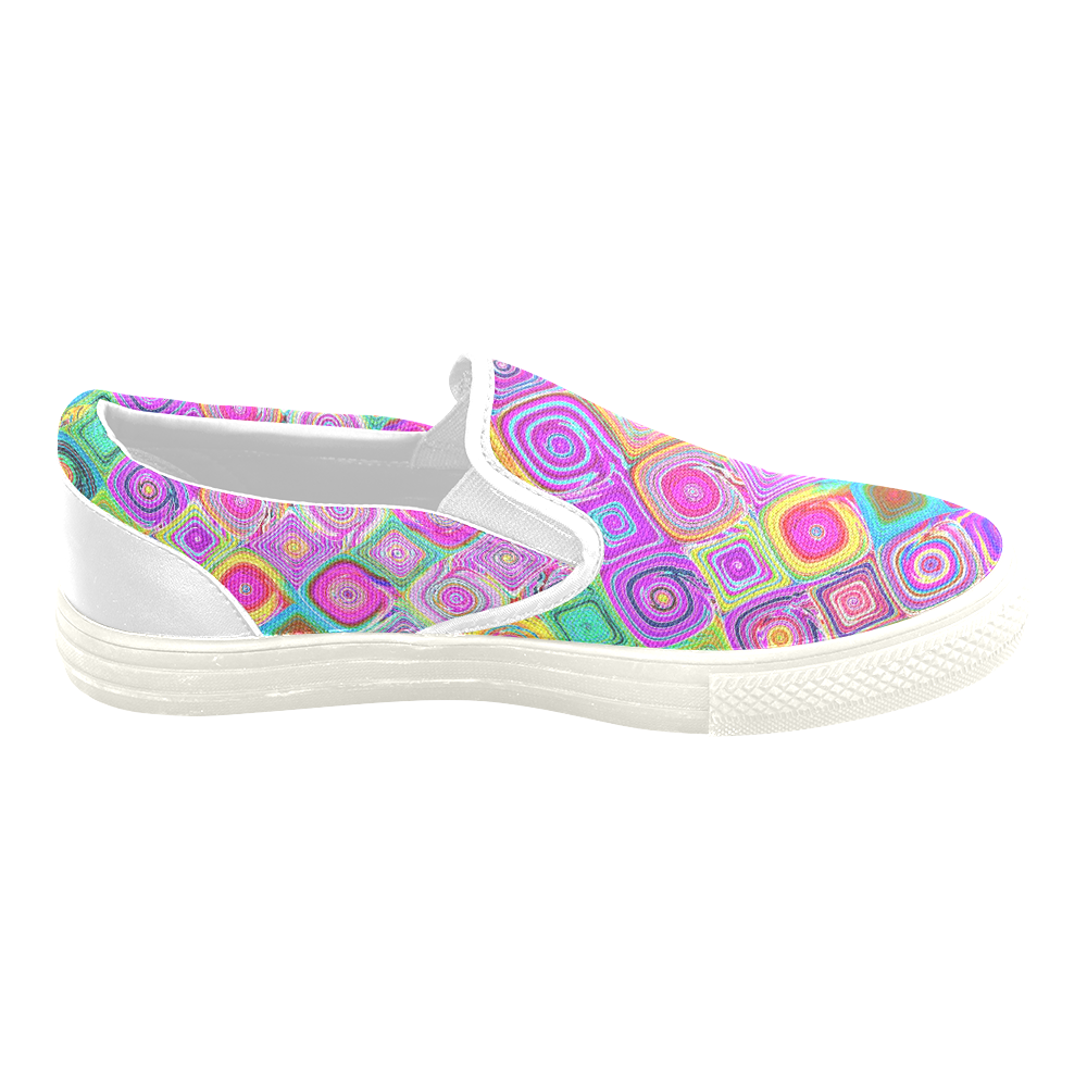 Pink Mosaic Fine Abstract Fractal Art Women's Unusual Slip-on Canvas Shoes (Model 019)