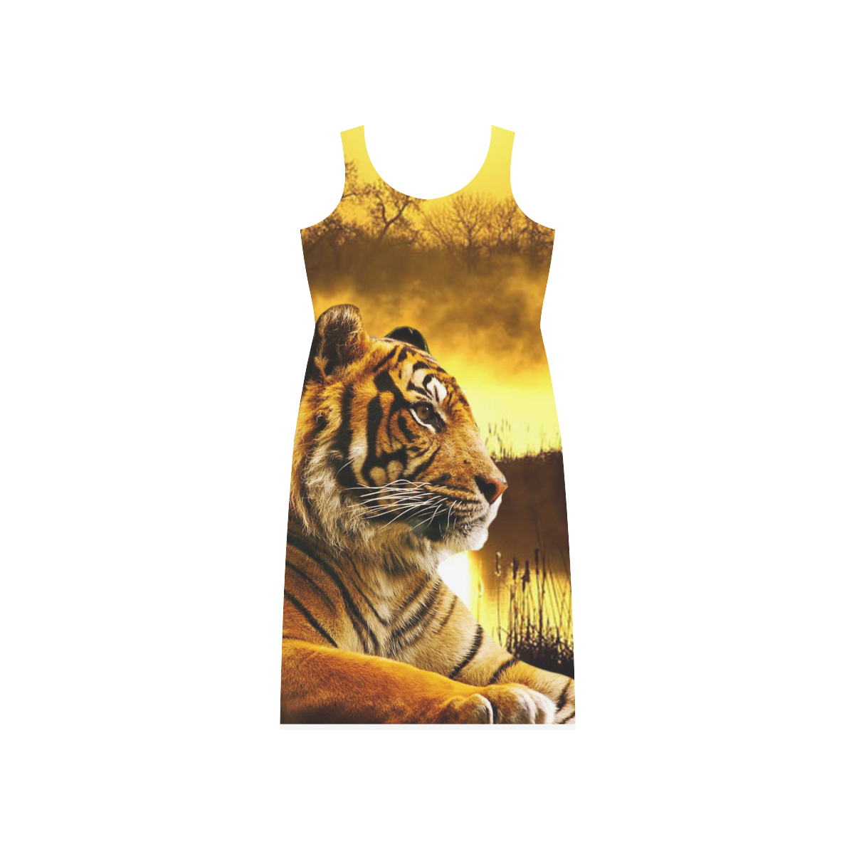 Tiger and Sunset Phaedra Sleeveless Open Fork Long Dress (Model D08)