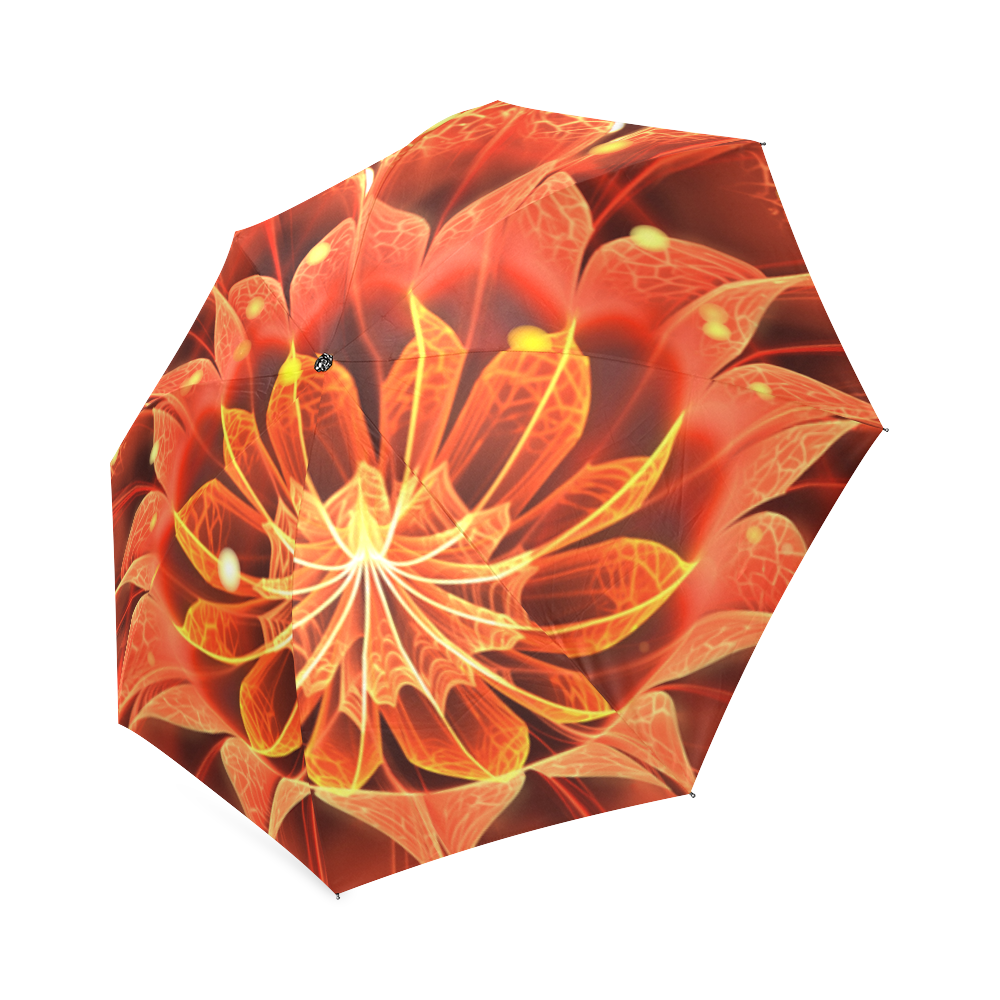 Fiery Fractal Umbrella -- Red Dahlia Fractal Flower with Beautiful Bokeh Foldable Umbrella (Model U01)