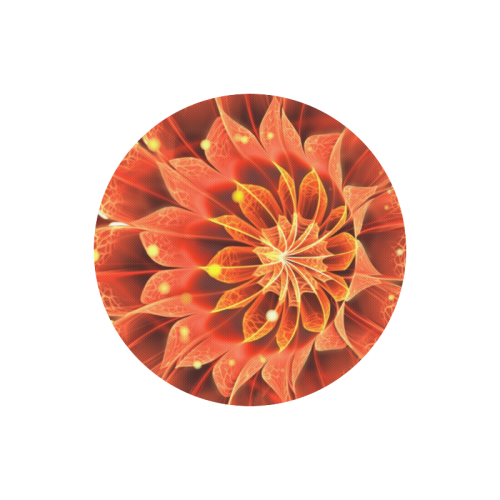 Fiery Round Mousepad -- Red Dahlia Fractal Flower with Beautiful Bokeh Round Mousepad