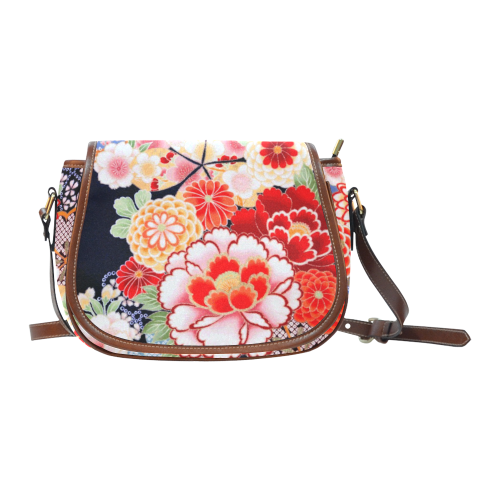 Beautiful Floral Japanese Kimono Pattern Saddle Bag/Small (Model 1649) Full Customization