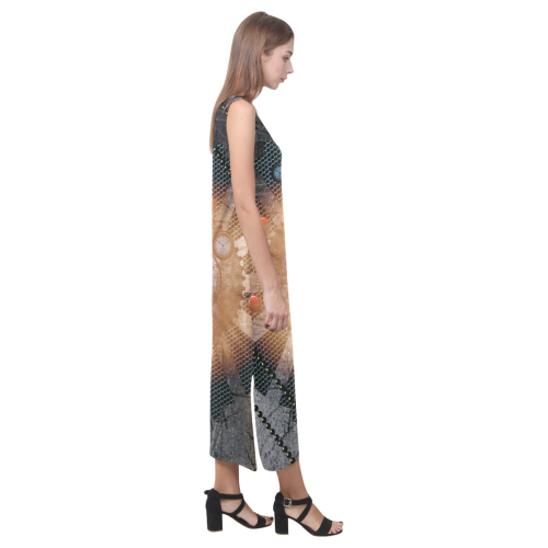 Music, key notes, metal design Phaedra Sleeveless Open Fork Long Dress (Model D08)