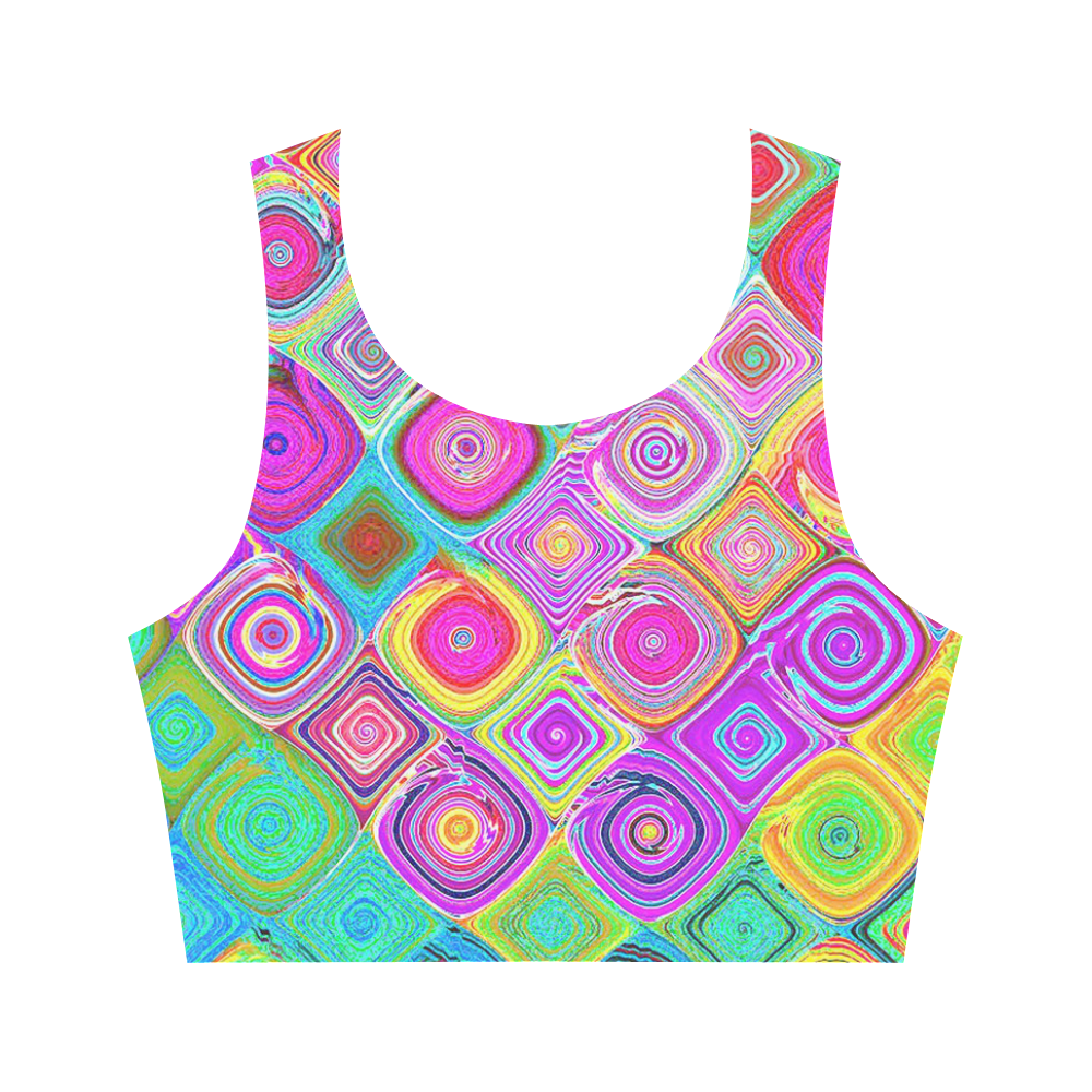 Cool Pink Yellow Mosaic Abstract Fractal Women's Crop Top (Model T42)