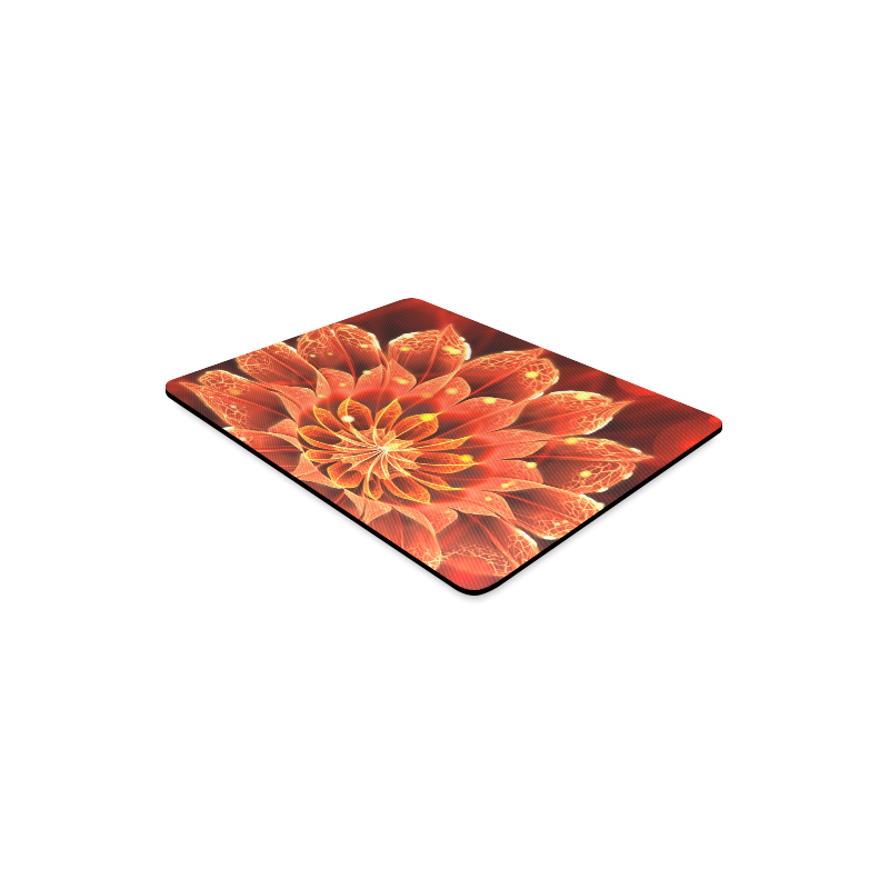 Fiery Fractal Mousepad -- Red Dahlia Fractal Flower with Beautiful Bokeh Rectangle Mousepad