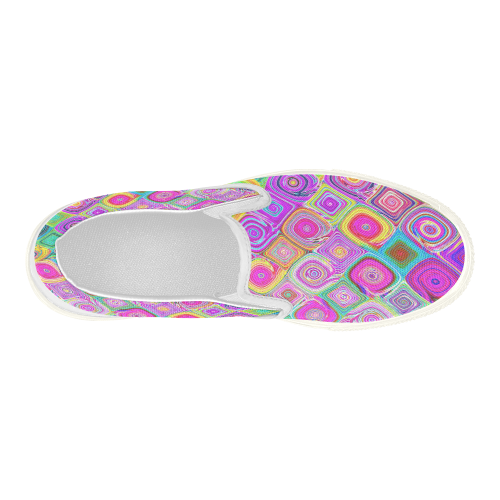 Pink Mosaic Fine Abstract Fractal Art Women's Slip-on Canvas Shoes (Model 019)