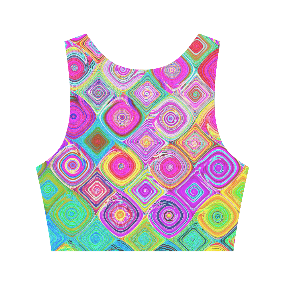 Cool Pink Yellow Mosaic Abstract Fractal Women's Crop Top (Model T42)