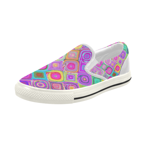 Pink Mosaic Fine Abstract Fractal Art Women's Slip-on Canvas Shoes (Model 019)