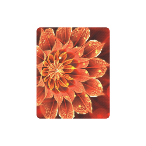 Fiery Fractal Mousepad -- Red Dahlia Fractal Flower with Beautiful Bokeh Rectangle Mousepad