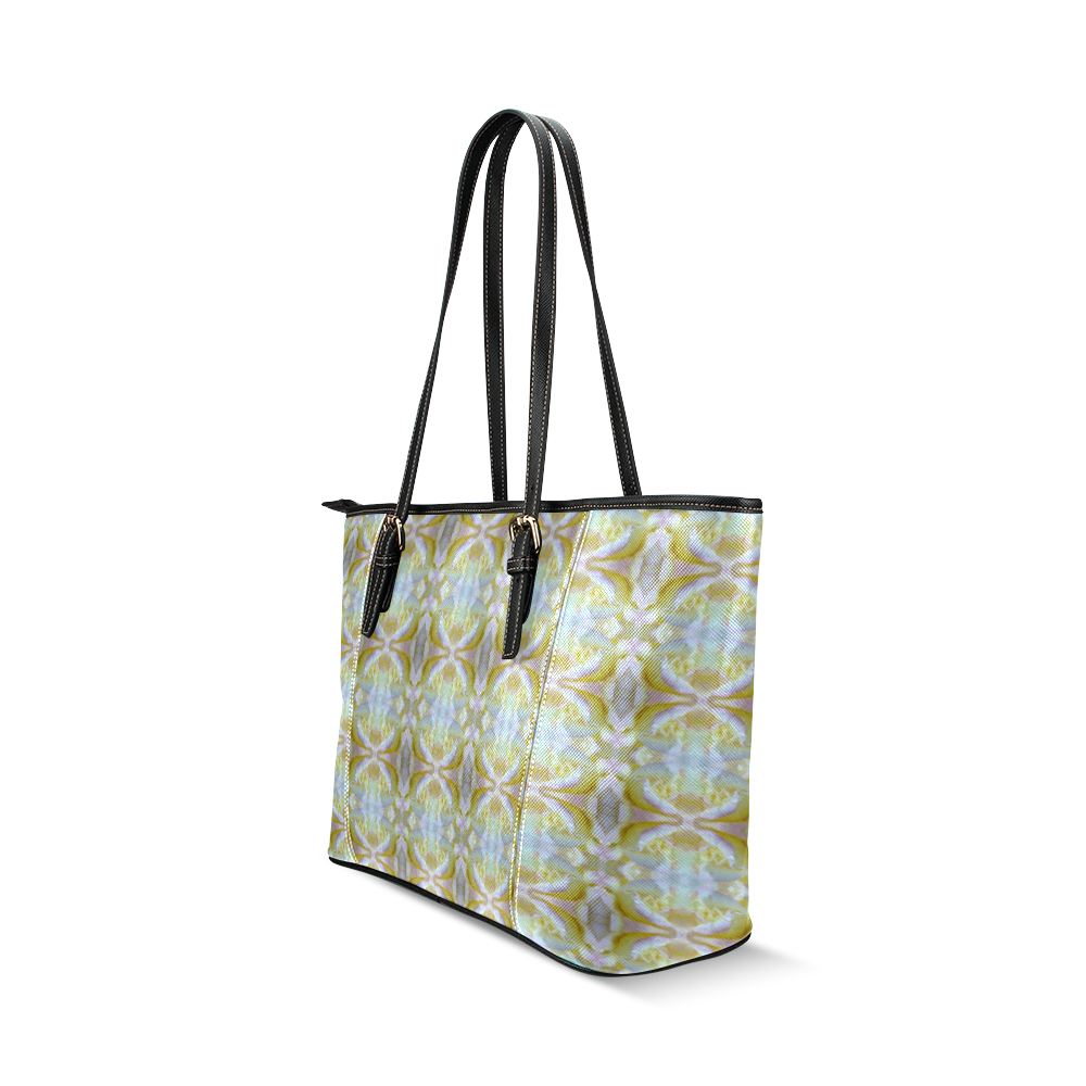 White Yellow  Pattern Leather Tote Bag/Small (Model 1640)